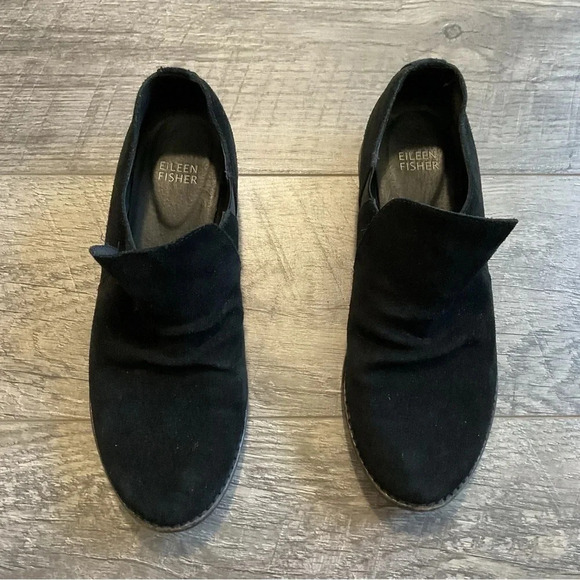 Eileen Fisher Black Suede Vero Cuoio Slip On‎ Loafer Size 6 1/2 - Picture 3 of 11